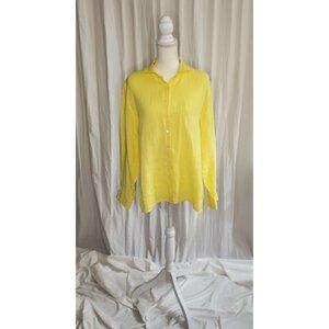 Lands' End Sunny Yellow Linen Button Down Shirt Long Sleeve Women's Size 14/16